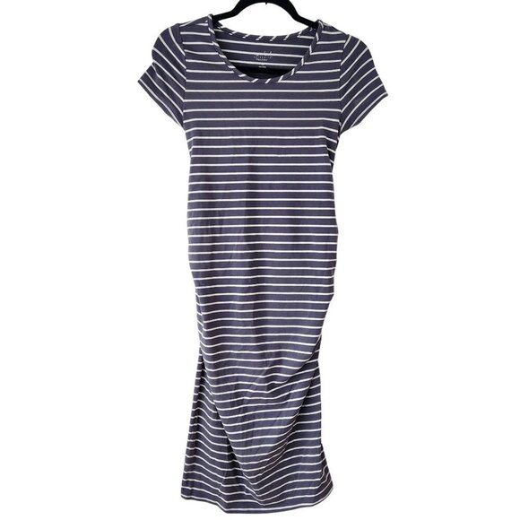 Isabel Maternity Grey Striped Jersey Knit Short Sleeve Dress Stretchy Size XS - Picture 1 of 6